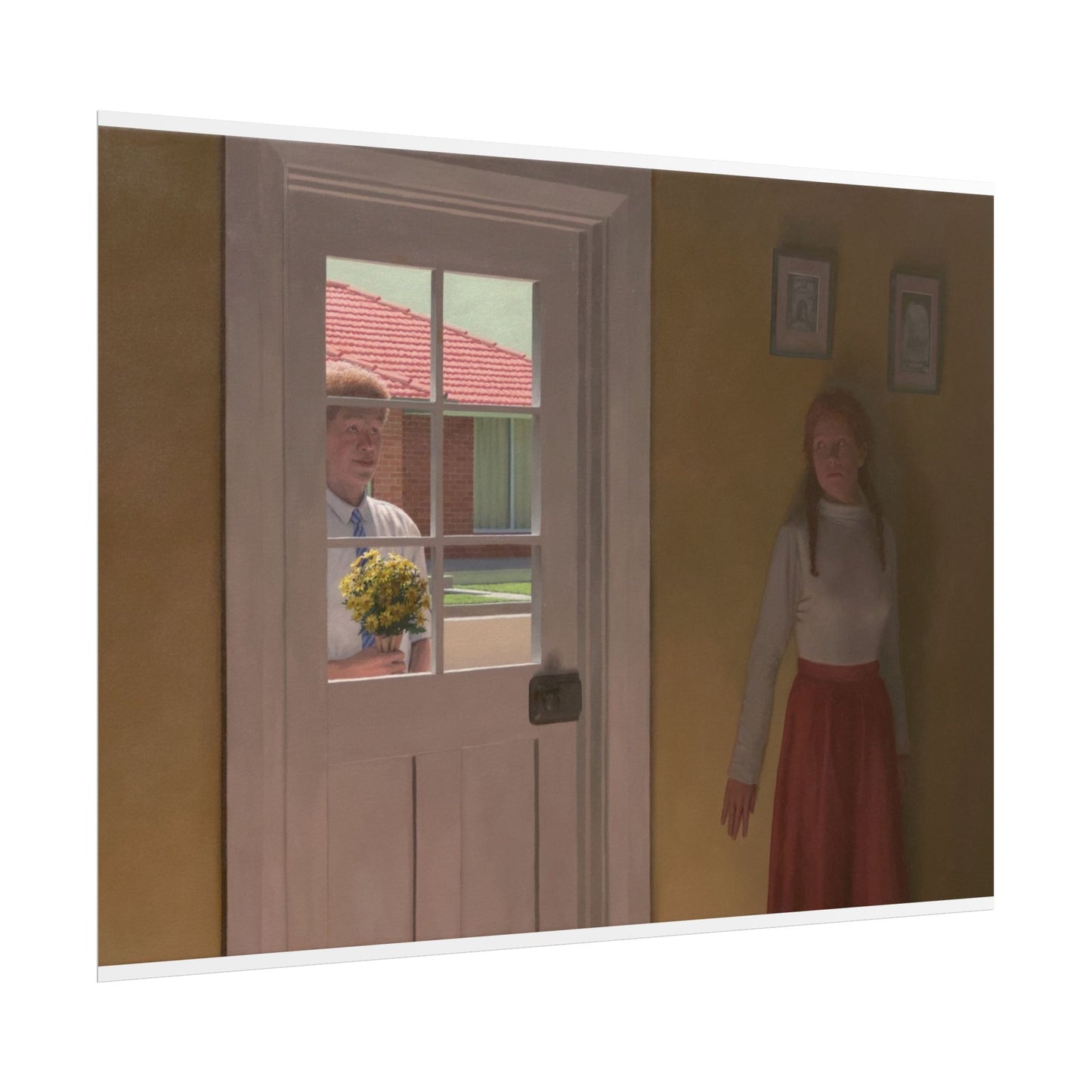 Rolled Poster - Vintage Doorway Scene Art Print (Girl & Visitor)