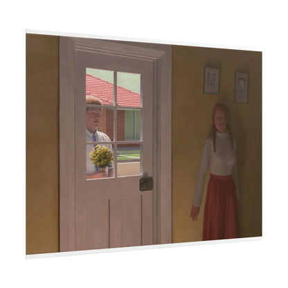 Rolled Poster - Vintage Doorway Scene Art Print (Girl & Visitor)