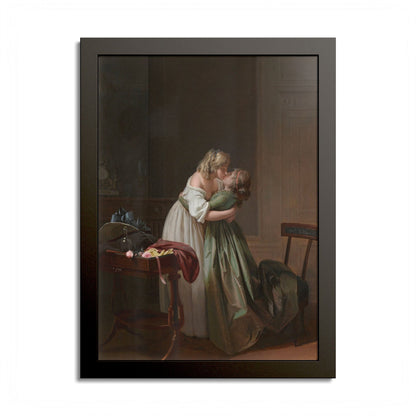 Dos mujeres jóvenes besándose – Impresión clásica enmarcada para pared | Pintura Vintage Romántica