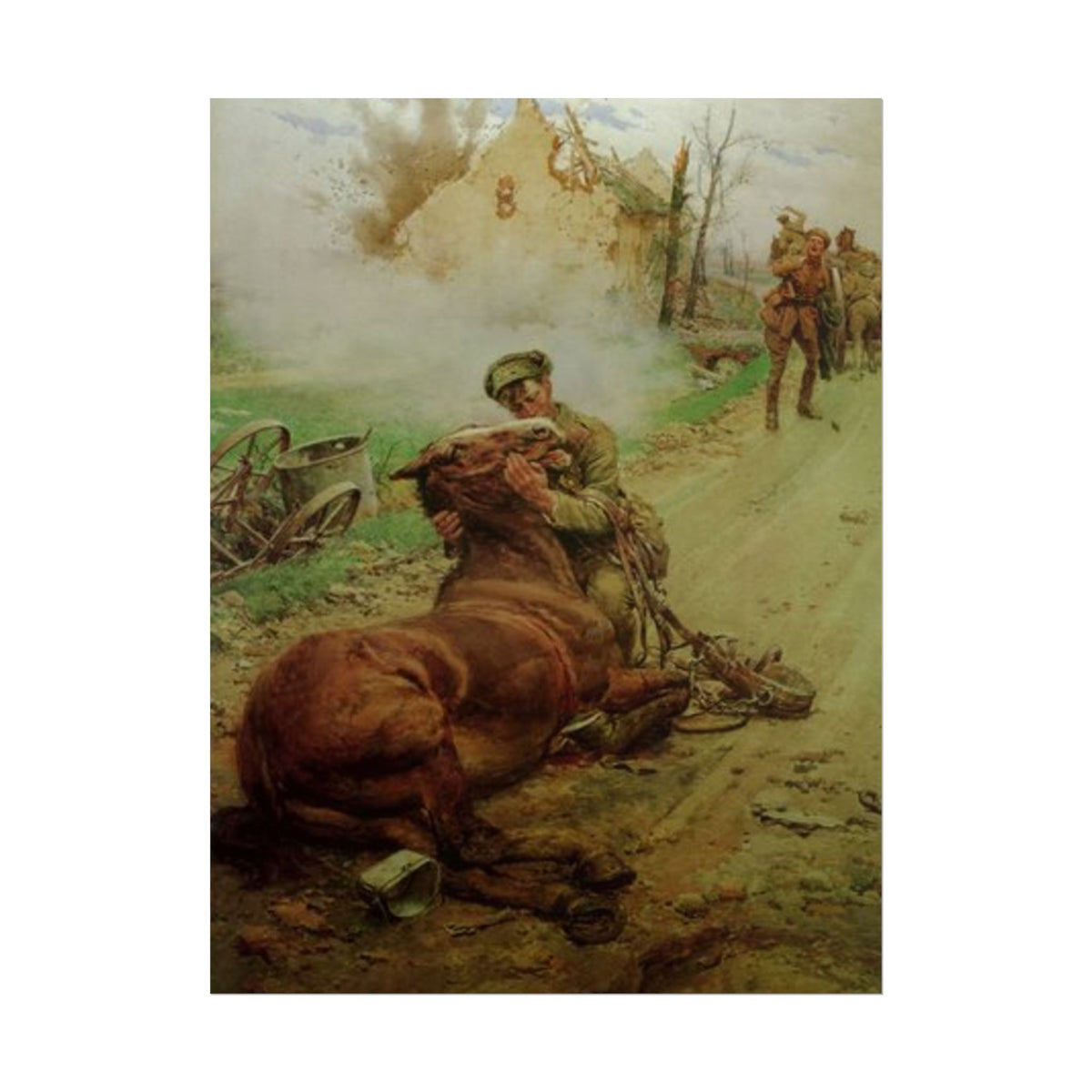 Soldado y Caballo en el Campo de Batalla – Póster de Arte Histórico