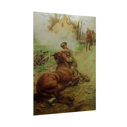 Soldado y Caballo en el Campo de Batalla – Póster de Arte Histórico